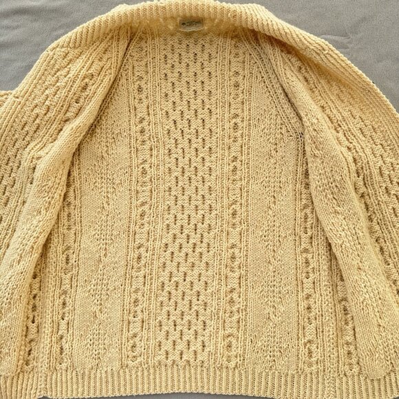 Vintage Irish Wool Sweater Hand Knit Cardigan Collar Ivory Chunky Fisherman READ - Picture 11 of 16